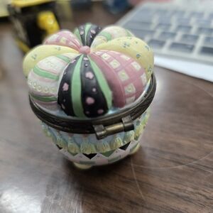 Hand-Painted Decorative Trinket Box — Pastel Floral Pin Cushion Top
